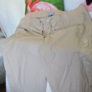Essentials Plus Size Beige Embroidered Pants/Capris